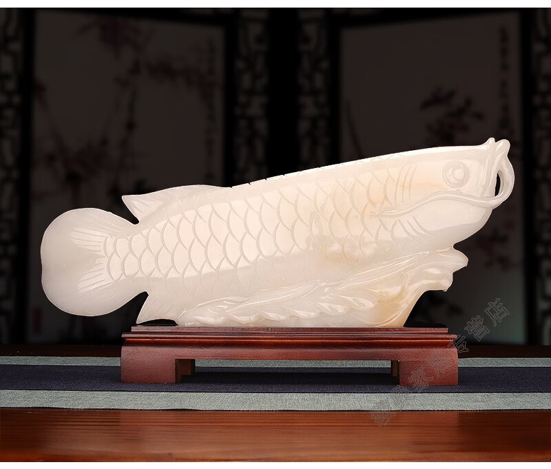 缕燊天然玉石金龙鱼开业艺术摆饰纪念礼品时尚工艺家居办公室摆件红长