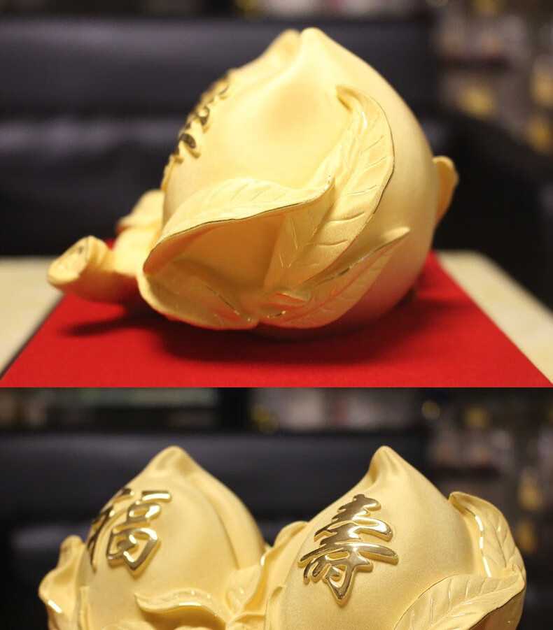绒沙金寿桃摆件送长辈父母老人贺寿祝寿生日礼物福寿双桃家居黄金寿桃
