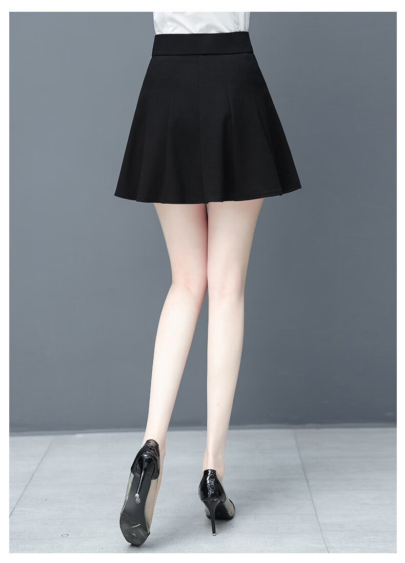 蓬蓬半身裙女短裙2020秋季新款百搭黑色伞裙短款小摆裙a字百褶裙 黑色