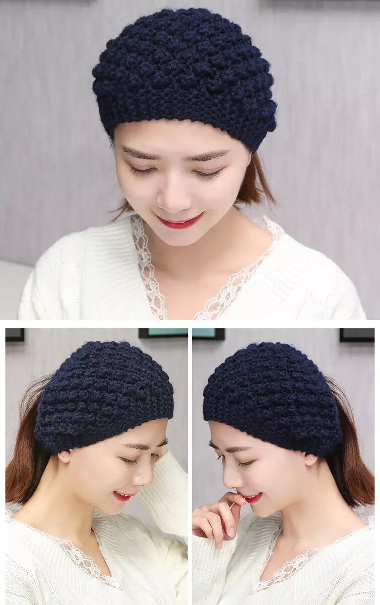 针织菠萝发套女士秋冬保暖头套头巾针织宽边发带帽子护发头套菠萝豆深