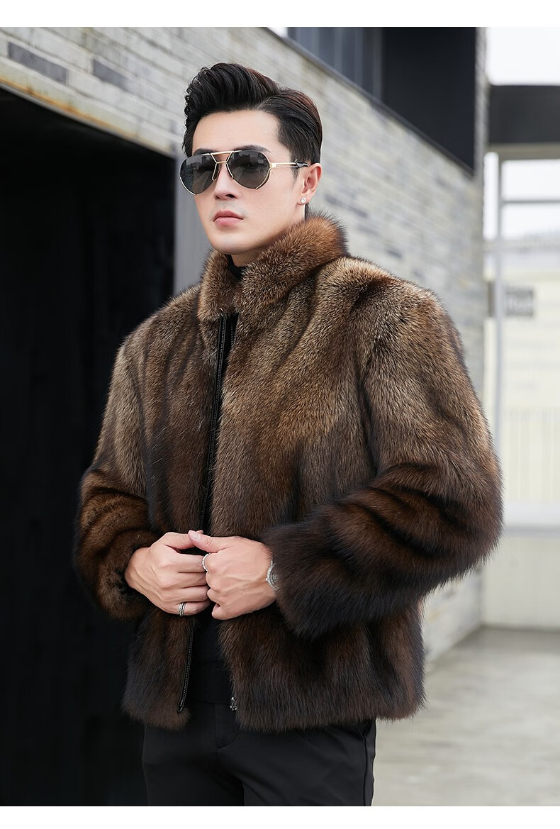 恒源祥进口北美渔貂皮草男貂皮大衣宝嘉美男整貂皮毛一体时尚立领商务