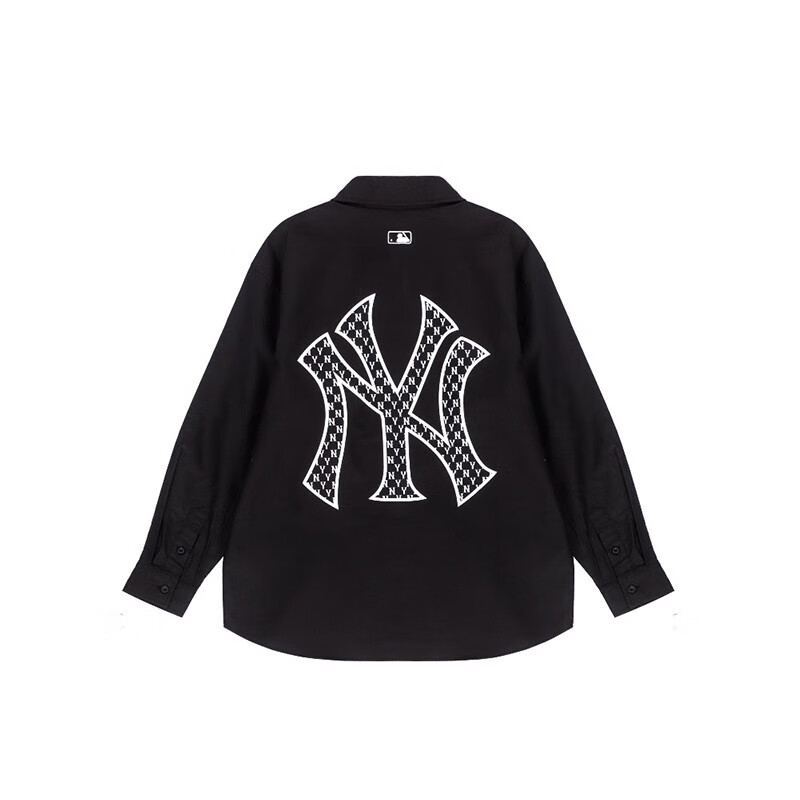 mlb 纽约洋基队后背logo长袖衬衫秋季新款 男女同款上衣 黑色 s【图片