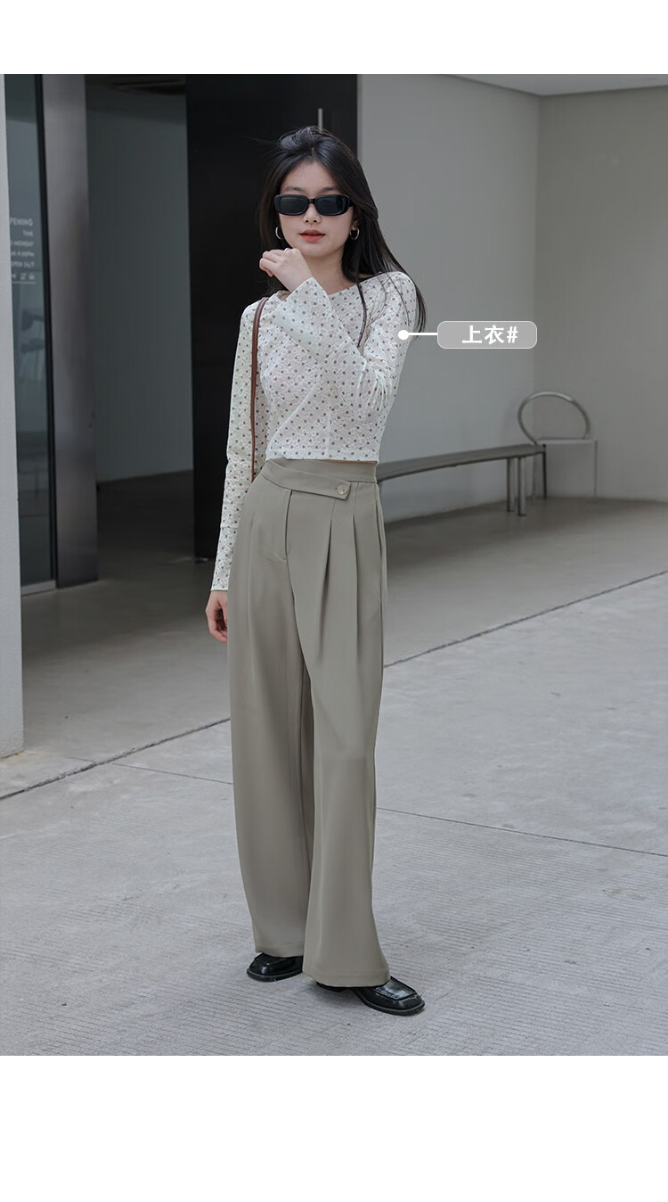 eggka高腰西装裤女小个子2022春季新款显瘦宽松垂感阔腿裤灰色s