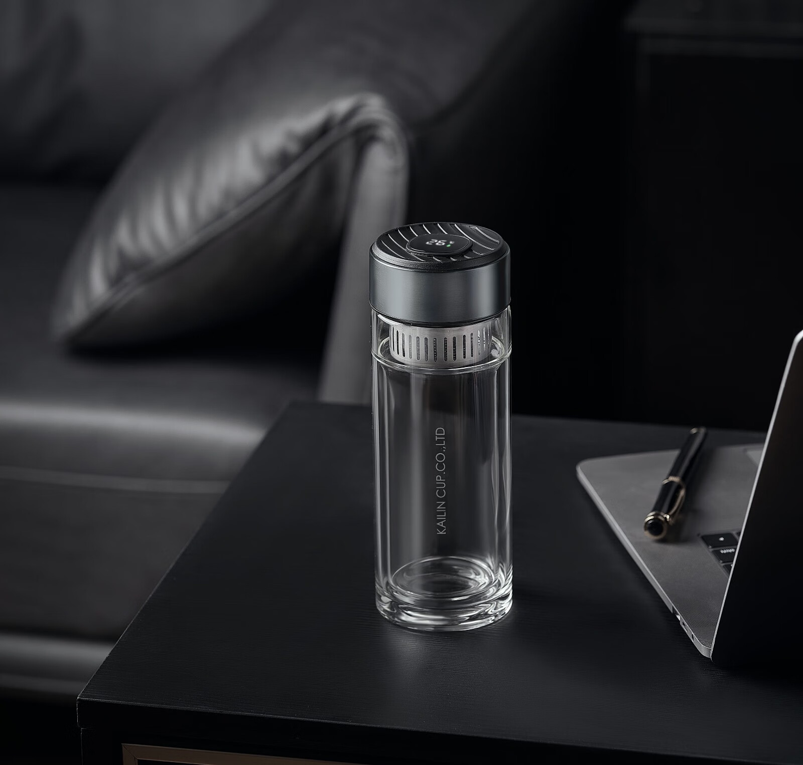 凯霖加厚双层玻璃杯男士商务水杯女大容量杯子高档智能温显泡茶杯耐热