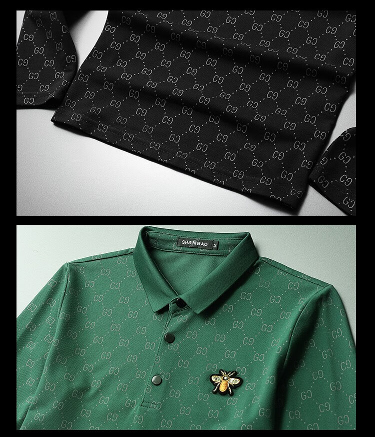 闪爆2022春季新款长袖polo衫男轻奢大牌小蜜蜂刺绣polo衫潮牌时尚翻领