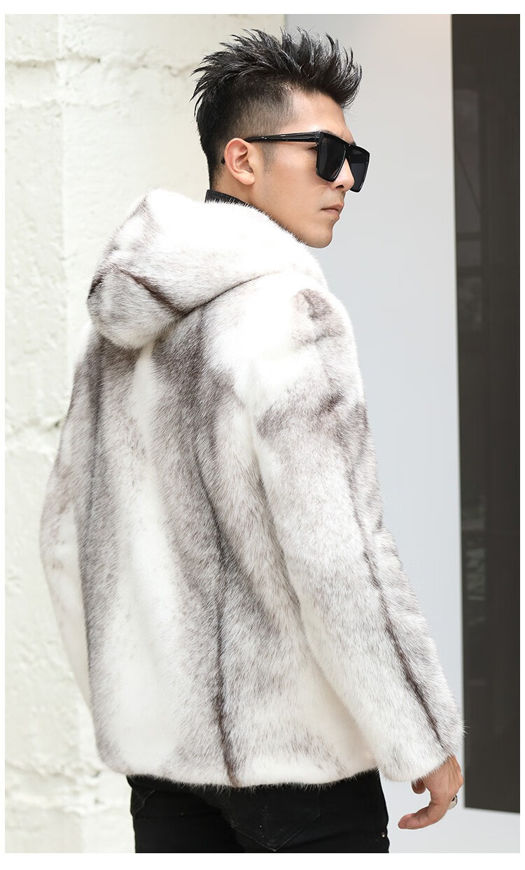 法唯莎高端奢侈品牌男装貂皮大衣男秋冬季天鹅绒整貂十字貂本色连帽短