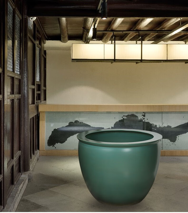 庭院大缸金鱼缸风水招财流水摆件客厅特大号荷花睡莲缸墨绿直径62cm