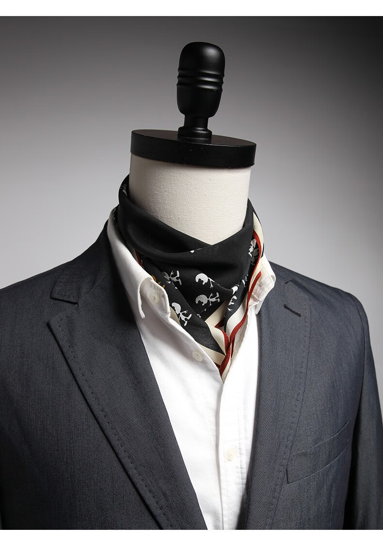 宸思梦品牌轻奢菱形真丝丝巾男2021新款百搭时尚搭西装衬衫围脖防风桑