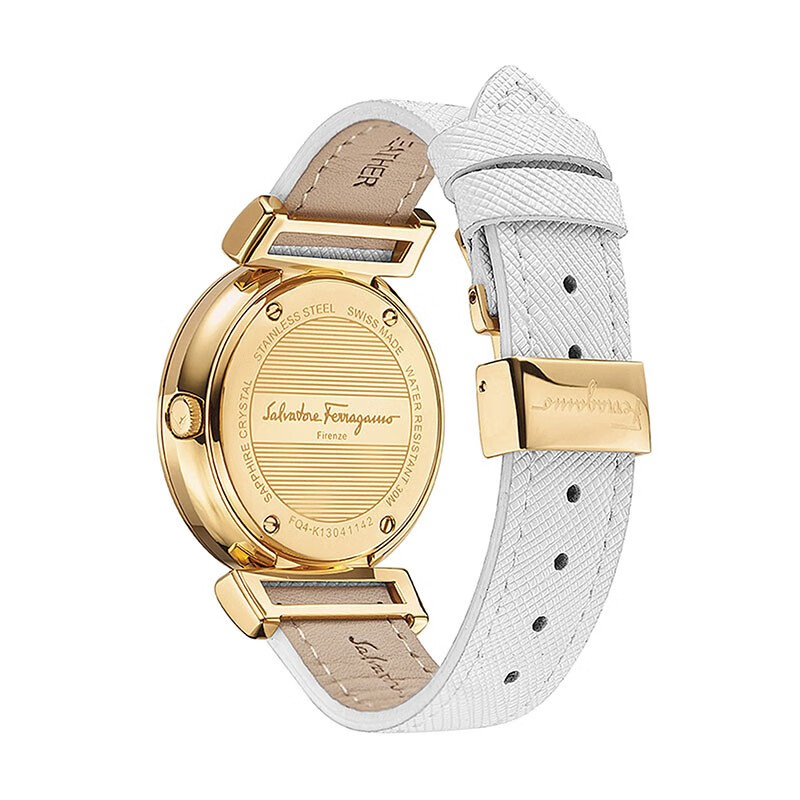 菲拉格慕ferragamo瑞士手表玫瑰金表盘牛皮表带时尚简约女表防水石英