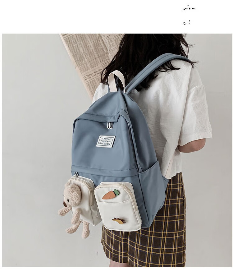 凡珂书包女韩版原宿校园中学生初中学生少女心双肩包背包 绿色