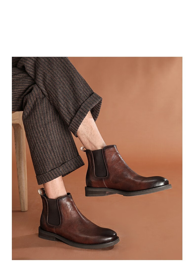 奥卡索(walker shop)切尔西靴男中帮皮靴薄款时尚潮流男士短靴英伦风