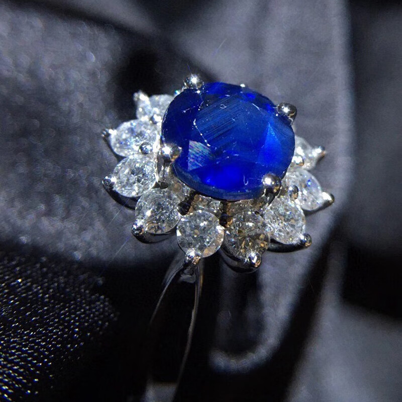 pearlboat 皇家蓝宝石 珠宝首饰女士戒指女戒18k金镶钻彩宝 重3.