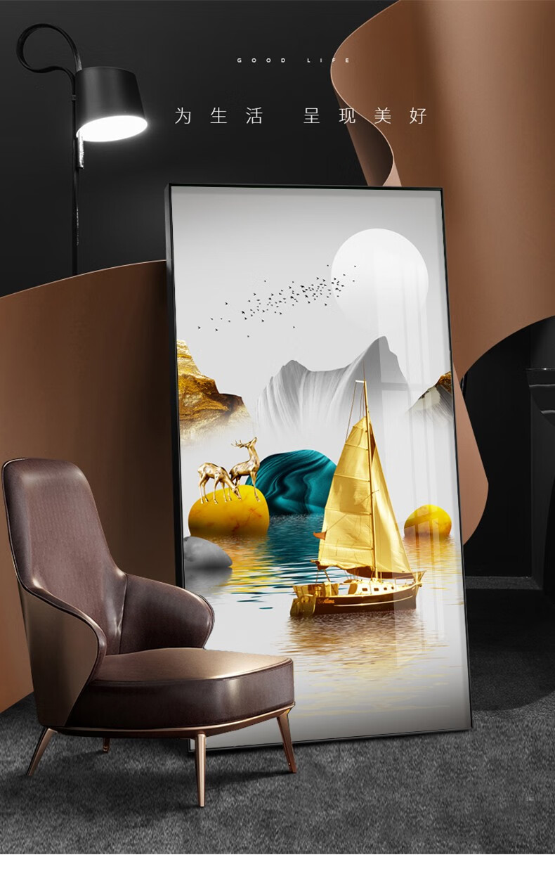 泉湘阁水晶烤瓷手工立体镶钻轻奢入户玄关装饰画走廊竖版过道壁画北欧