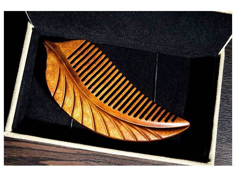 伯莎丹顿金丝楠木梳子送闺蜜朋友同事生日礼物玉叶梳养生保健原木色