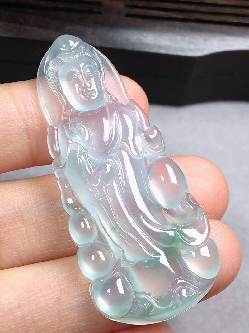 绿翠天成 翡翠高冰站观音吊坠 冰种翡翠缅甸天然a货玉石平安玉坠男女