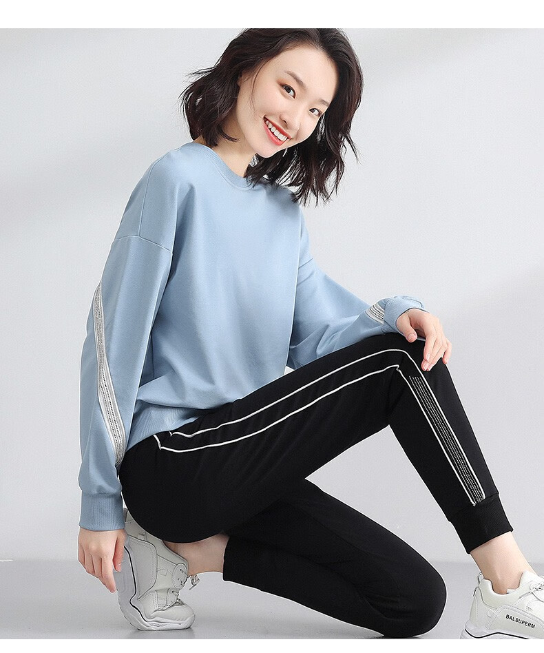 自由呼吸时尚休闲套装女2021春季新款宽松显瘦洋气潮流运动两件套
