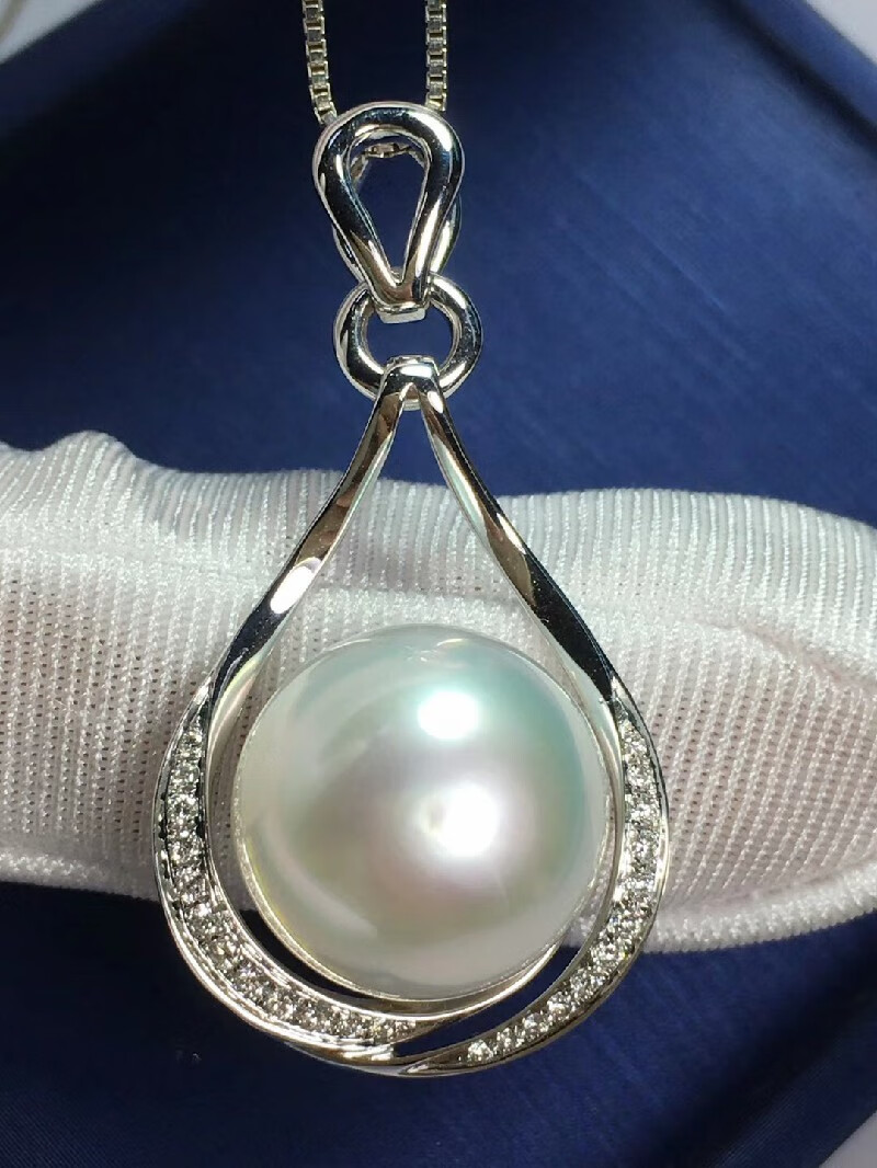 pearlboat 澳洲白珍珠吊坠 海水珍珠项链18k金镶嵌轻奢锁骨链送女友送