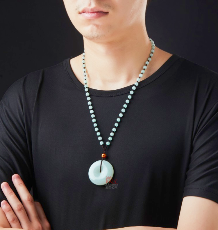 白玉吊坠项链礼物饰品男士女士男款女款玉佩玉坠附证书直径25mm配红绳