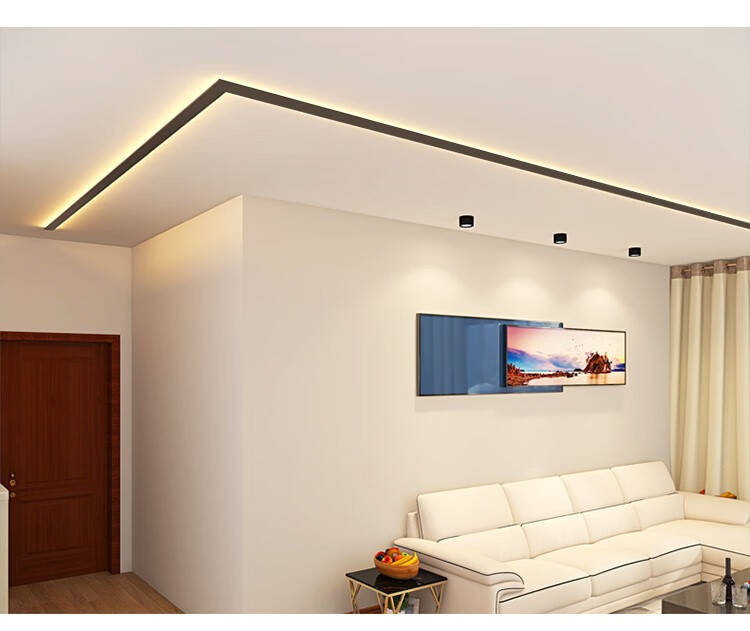 led线条灯客厅吊顶无主灯照明设计明装极简卧室灯铝槽造型灯 吸顶简约