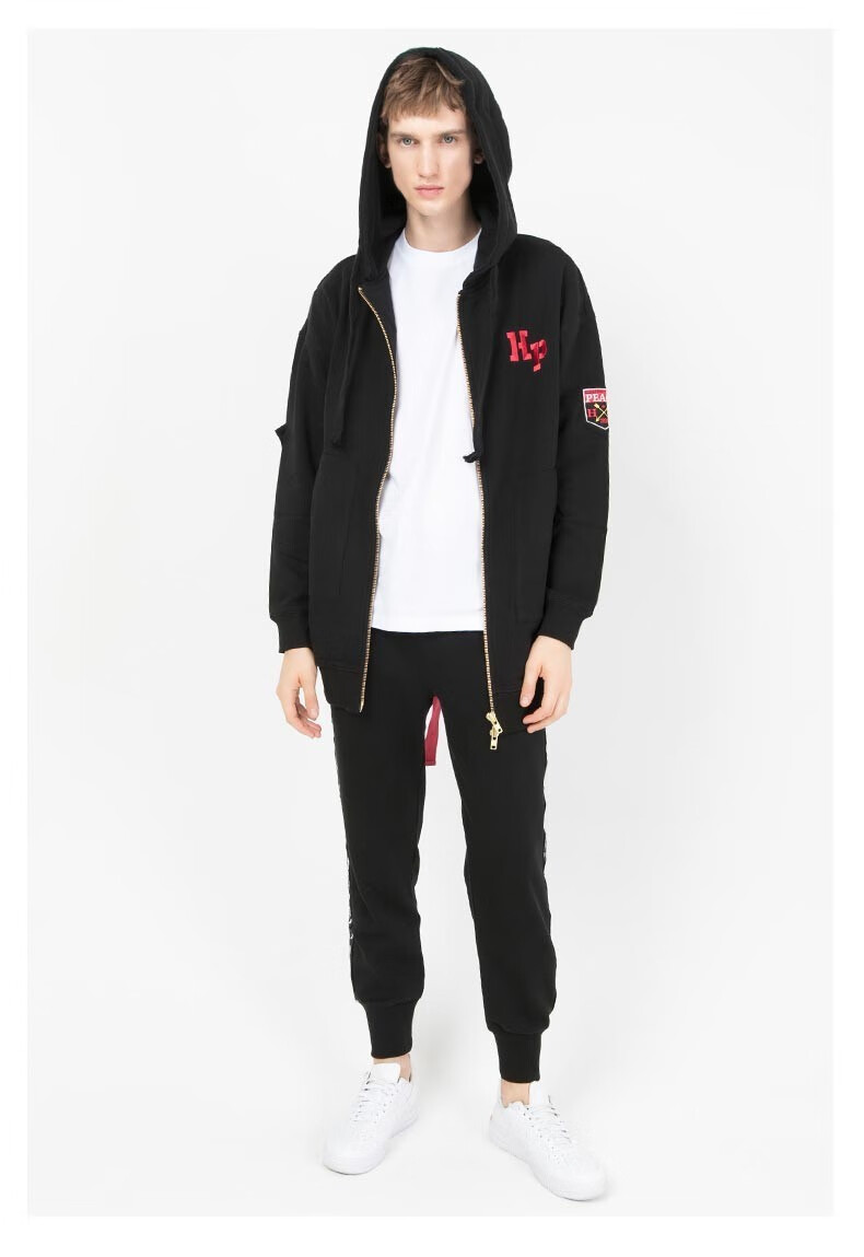 hipanda你好熊猫 卫衣男秋冬飘带连帽长袖卫衣设计潮牌国潮男装 黑色