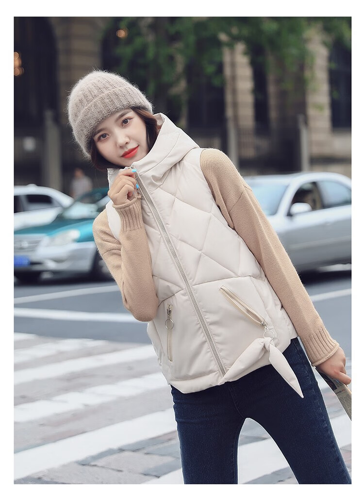 逸宛yw马甲女短款外套女2020秋冬新款纯色显瘦羽绒棉服连帽背心修身