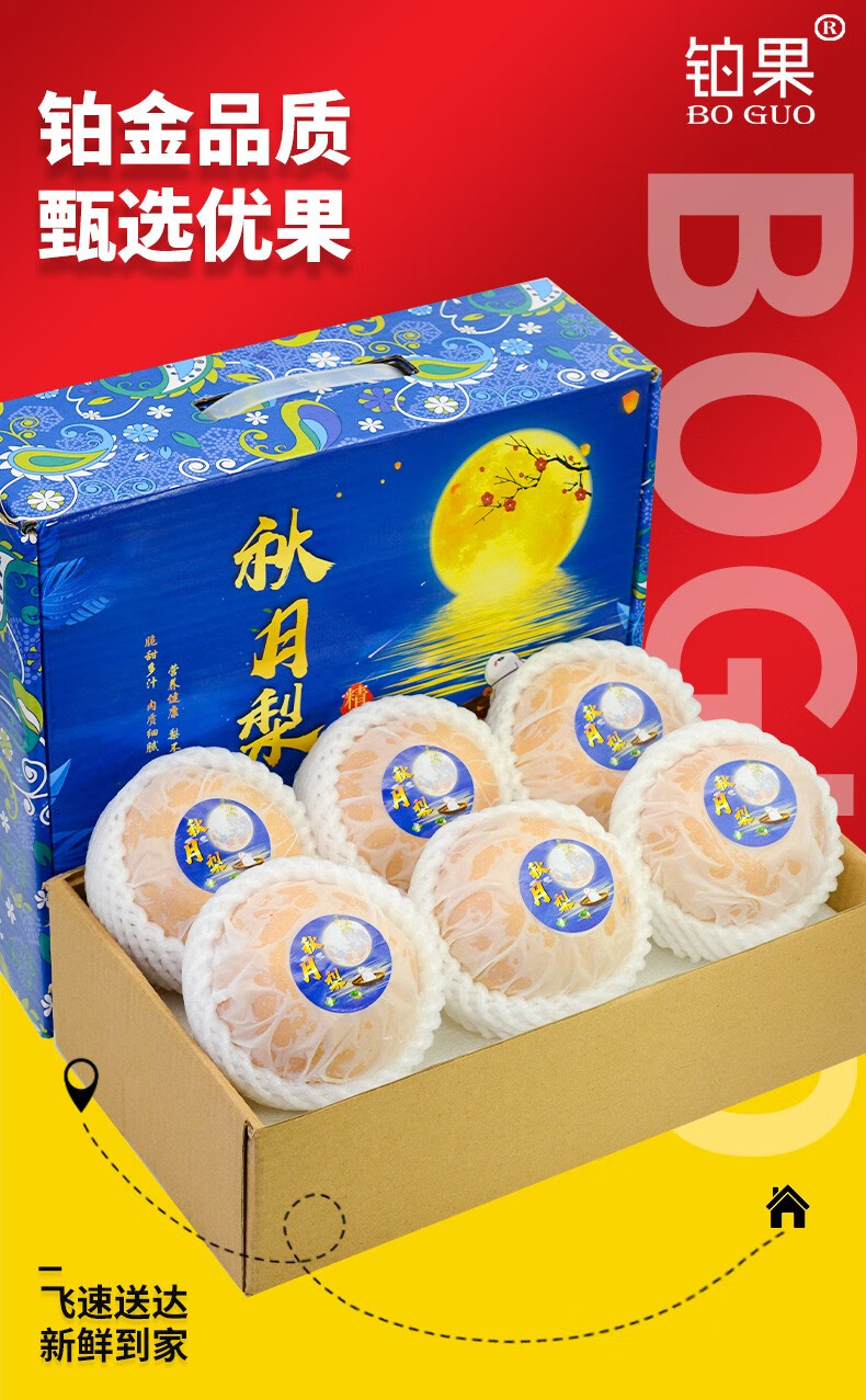 莱阳秋月梨水果新鲜礼盒装梨子当季现摘现发雪梨节日送礼水果 5斤精品