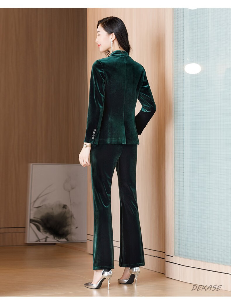杜卡西品牌女装金丝绒西装套装女2021冬季高档职业套装两件套修身小