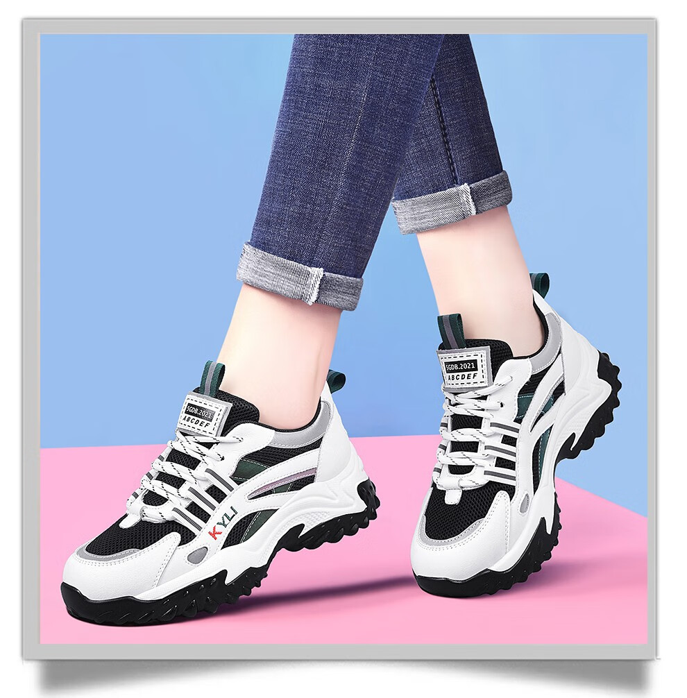 fgacct运动鞋女士平底防水台春天韩版学生时尚厚底波鞋女装中跟休闲鞋