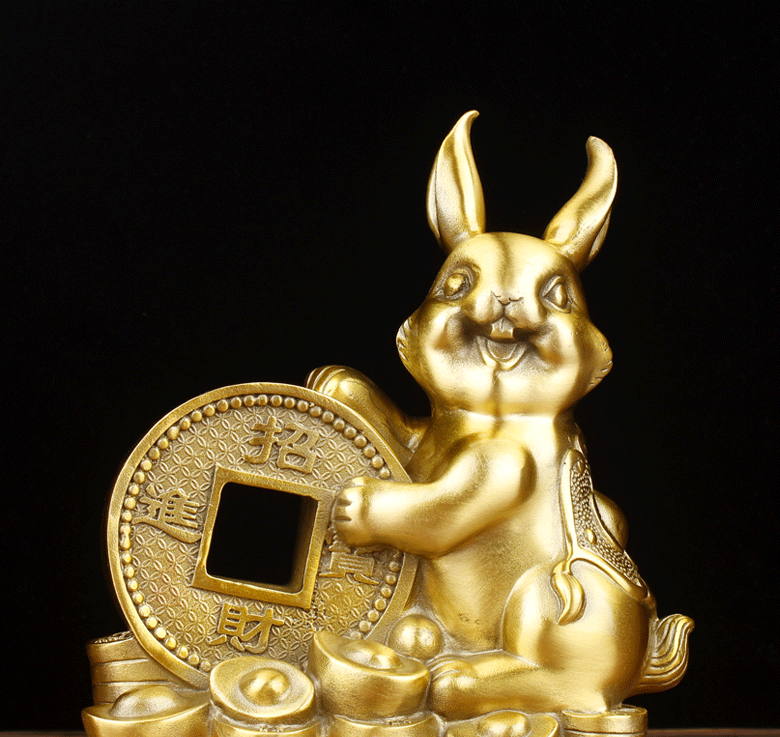 纯铜兔子摆件招财进宝兔家居客厅生肖兔吉祥物铜工艺品礼品装饰摆设