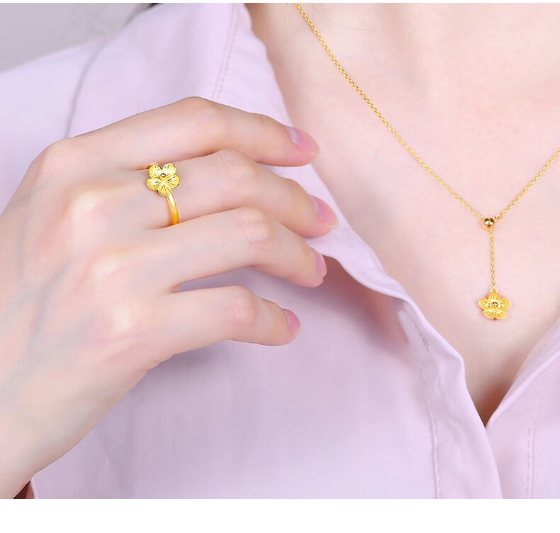 荟萃楼珠宝黄金项链足金999花瓣套链女款结婚链子时尚锁骨链送礼约51g