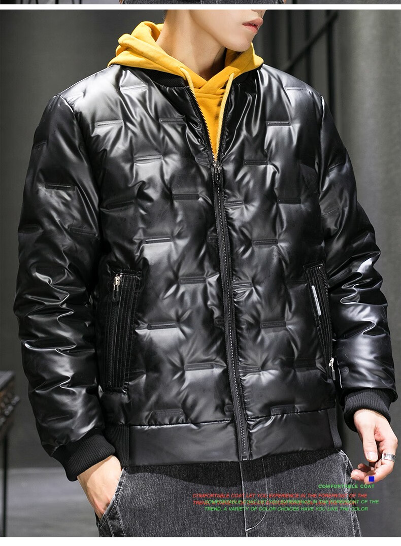 北极绒羽绒服男2021冬季新品棒球领短款保暖外套男休闲冬装黑色m