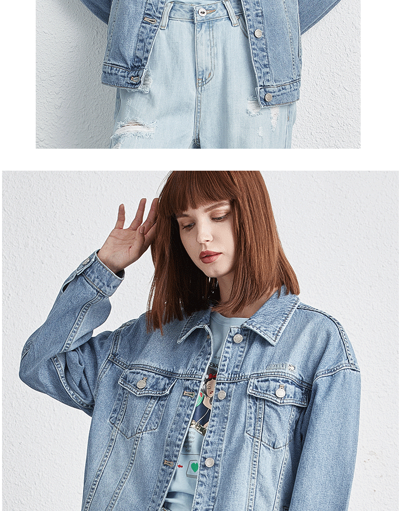 bs2b/小魔鱼2020春秋牛仔外套印花女装宽松显瘦黑色复古上衣潮韩版