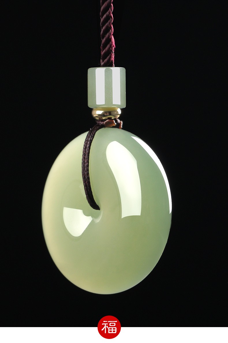 芊乔珠宝和田青白玉平安扣吊坠男女鸭蛋青平安扣玉扣玉坠项链直径约