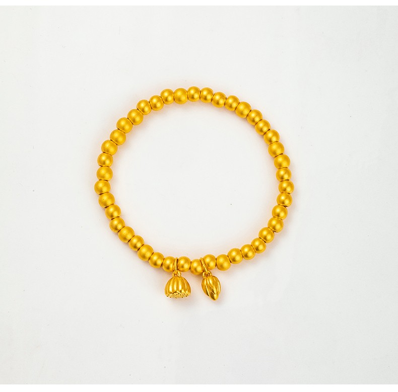 老凤凰 两世欢黄金手链女祥足金999古法手镯莲蓬转运珠金珠手串金珠