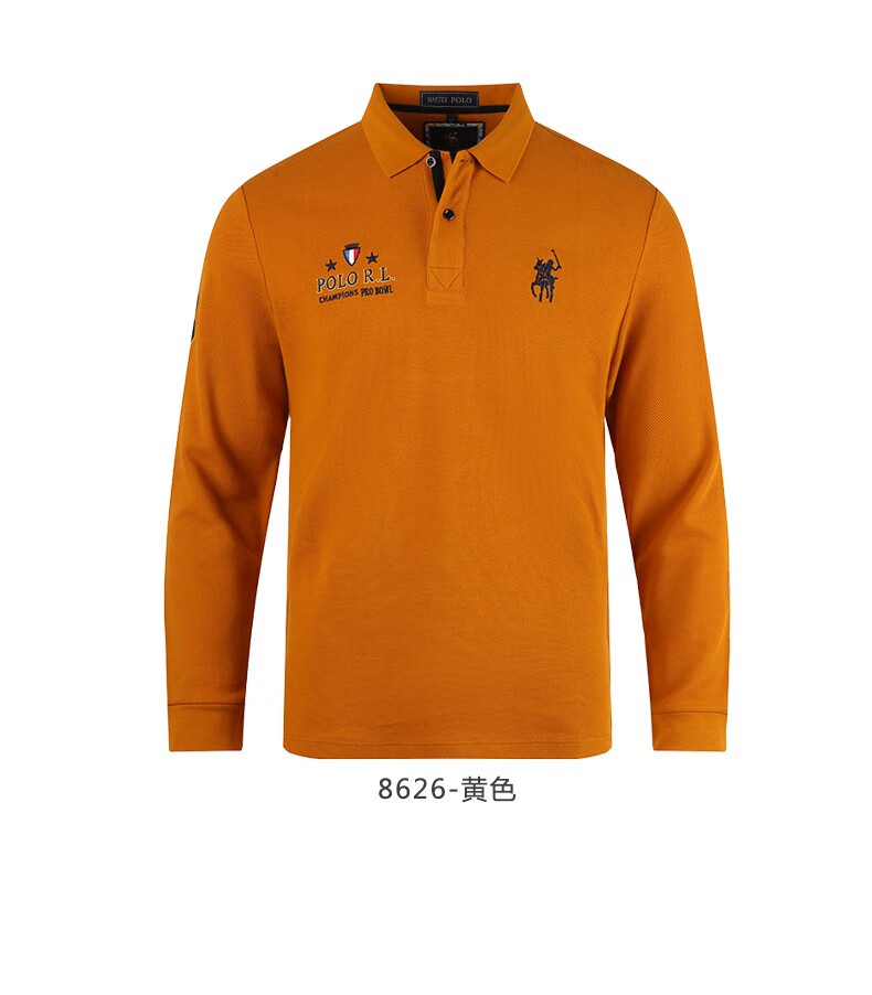 美国保罗长袖t恤男春季纯棉马标刺绣商务休闲中青年polo马球衫红色xl