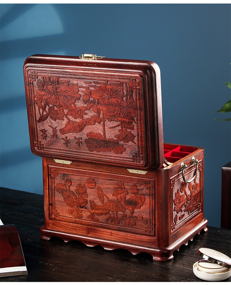 初心如雪紫檀木实木首饰盒中国风古典中式木制雕花首饰收纳盒珠宝盒