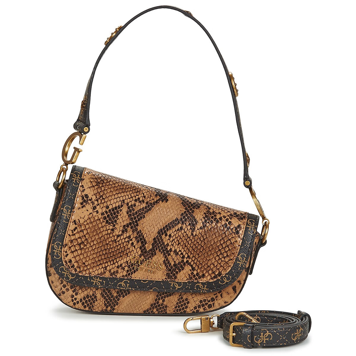 guess盖尔斯女包时尚百搭手提包肩背包棕色蛇纹2021新款单肩小包hwkl