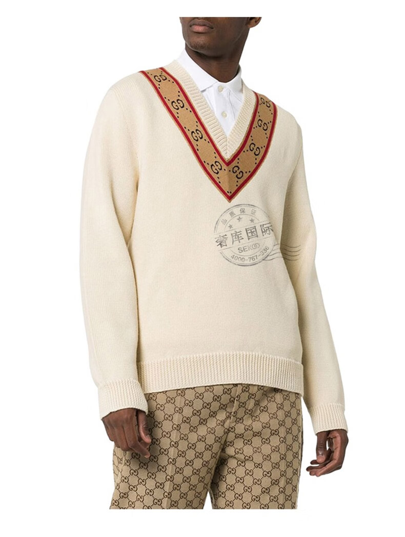gucci古驰男装 男士经典gg老花领长袖v领套头针织衫577089 xkauo 4912