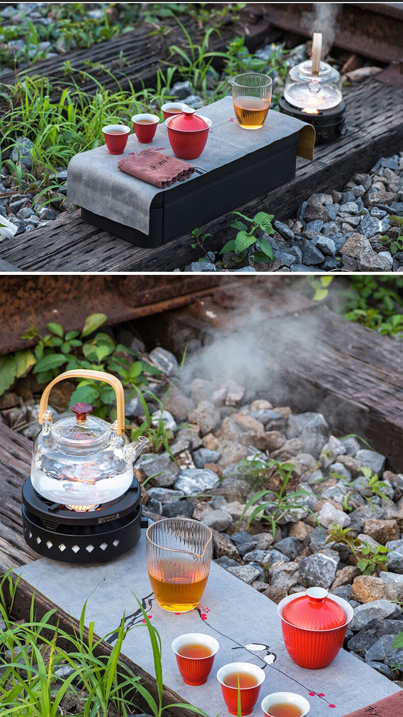 百科byke旅行茶具套装便携包玻璃茶壶户外防风燃气炉套组野外喝茶烧水