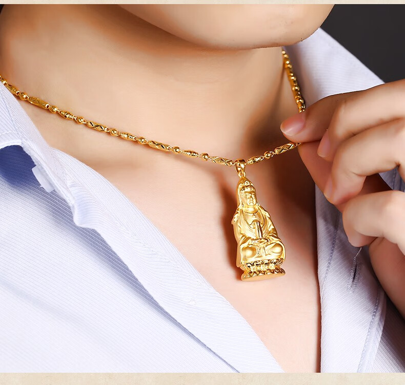 老凤凰黄金观音吊坠男款 足金999观音菩萨足金吊坠3d硬足金挂坠首饰