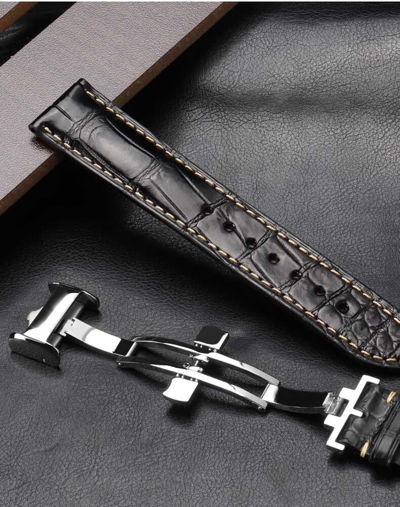 适用浪琴表带男真皮鳄鱼皮浪琴手表表带女军旗康卡斯l2开创者8针月相