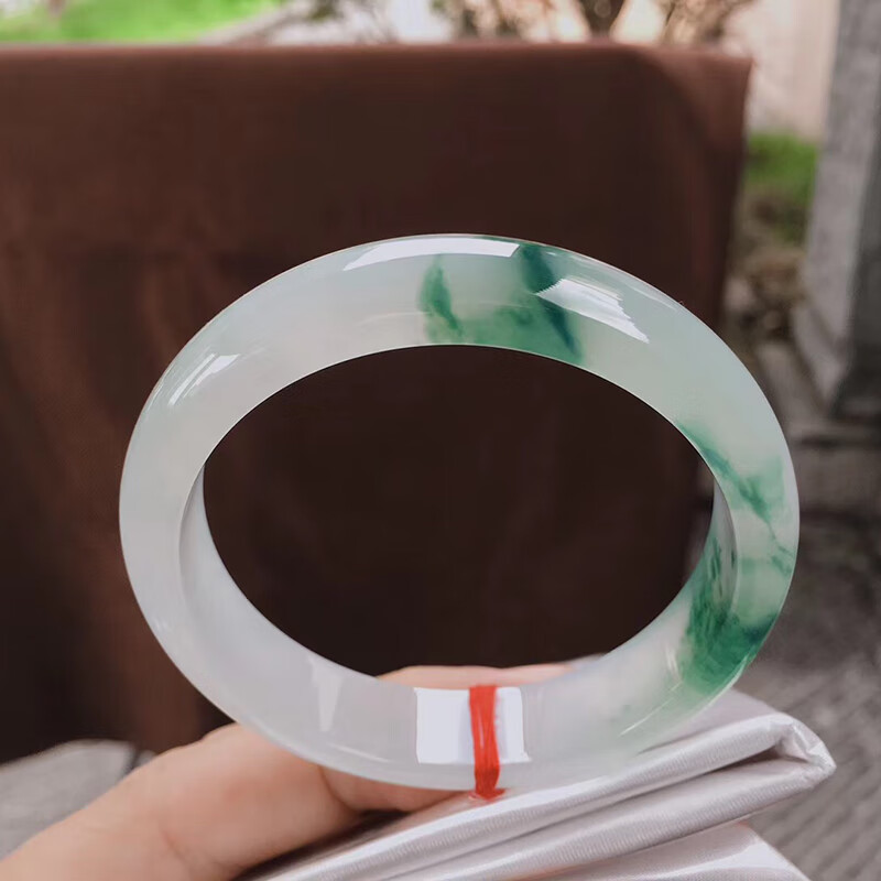 2厚7.3冰糯飘花正圈 女士玉镯玉石玉器翡翠玉手镯