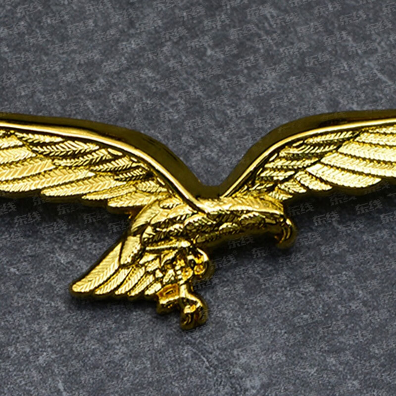 复古飞鹰勋章展翅胸章翱翔徽章亮金色飞鹰和谐小盒