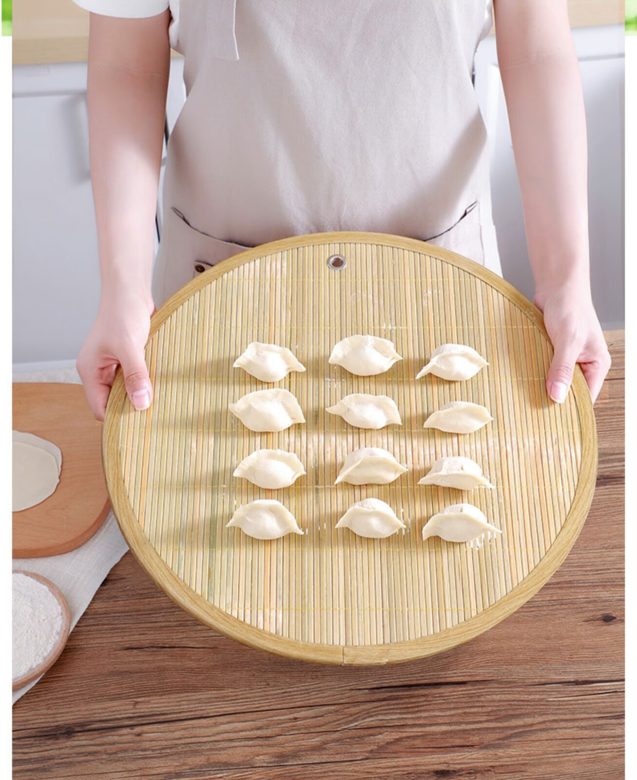 放饺子托盘盖帘饺子帘子家用竹制水饺篦子垫盖垫餐垫蒸笼圆形隔层47cm
