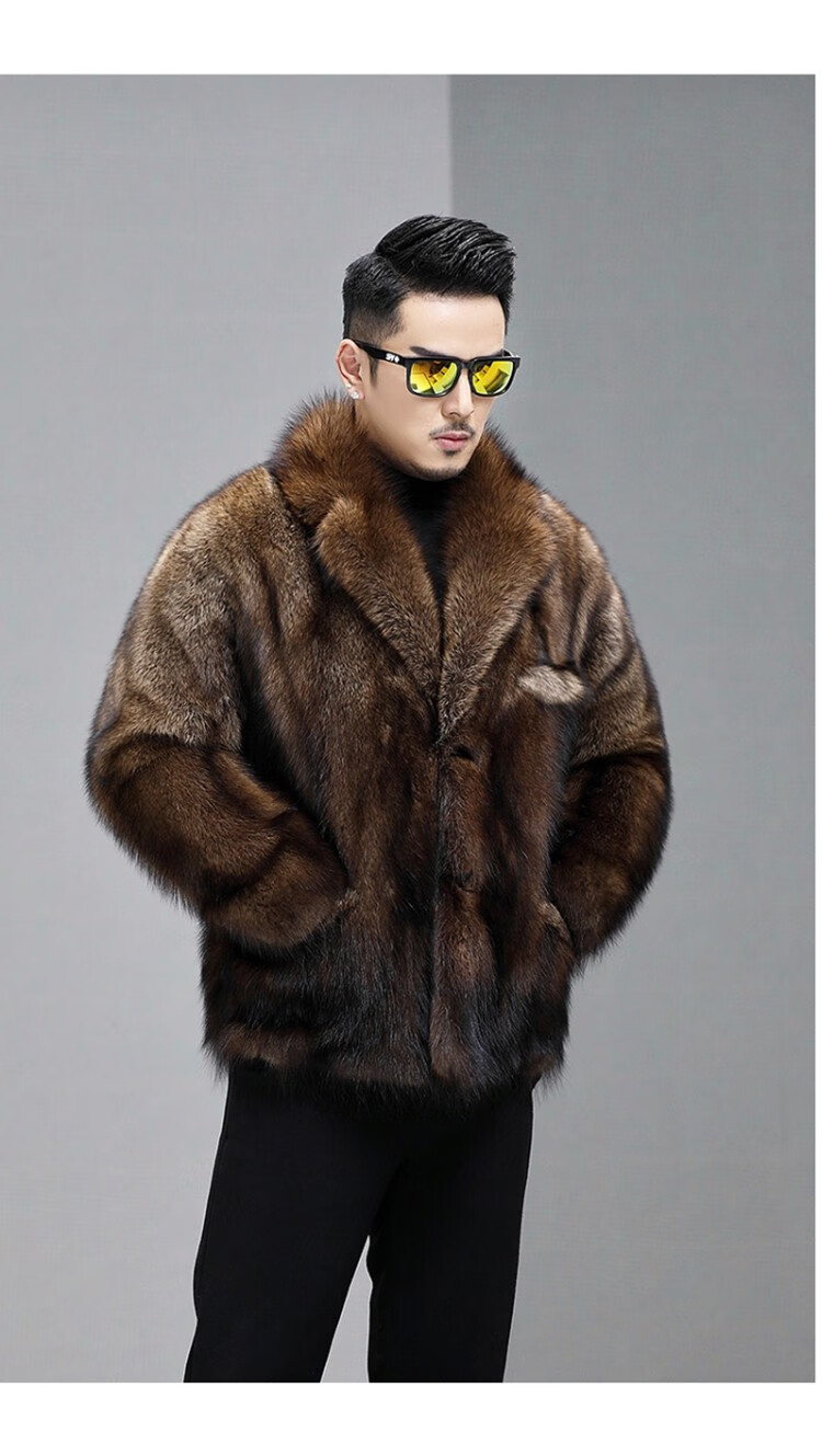 狄派斯 2022新款北美进口渔貂皮草男士貂皮大衣整貂潮年轻款时尚外套