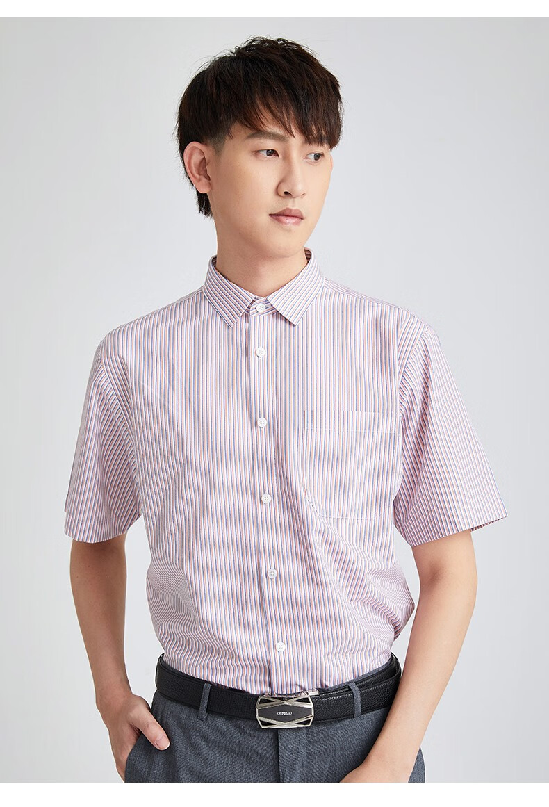 群豪男装夏季新品男士短袖衬衫职业商务正装男衬衣条纹宽松寸衫a12610