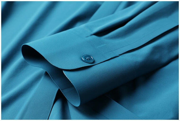 绅士秋季男士长袖衬衫纯色简约丝滑弹力修身免烫压胶衬衣男 孔雀蓝 m