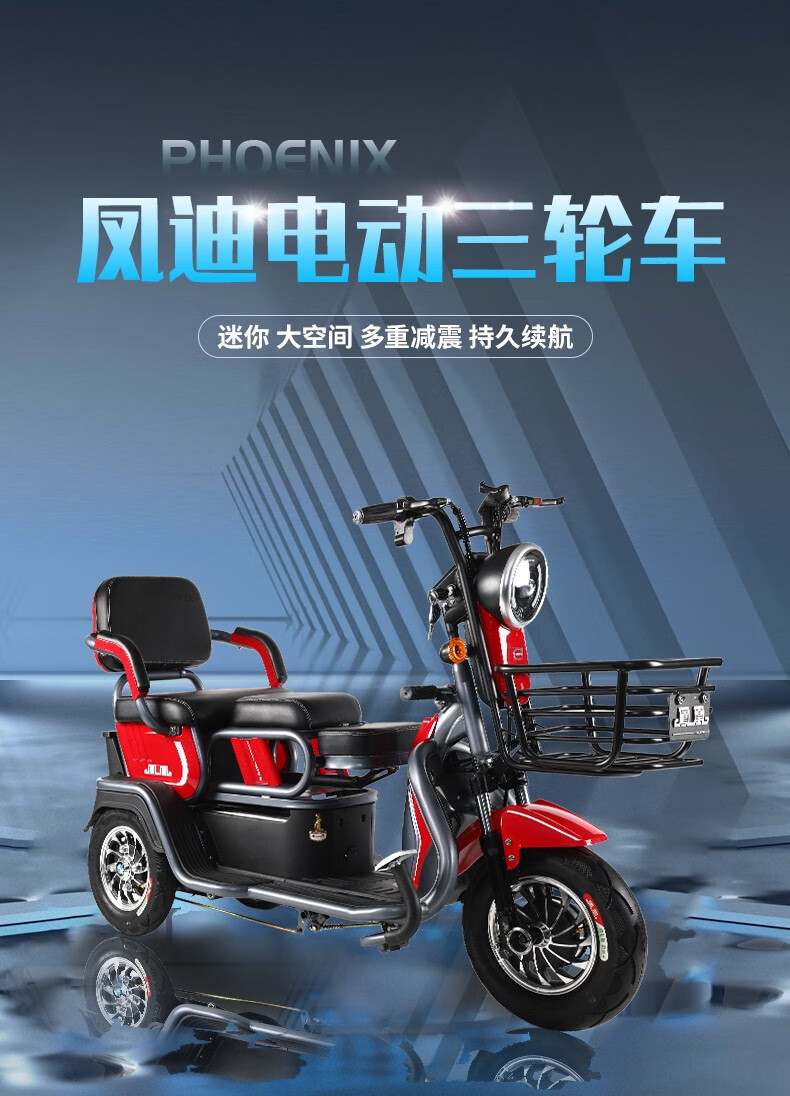凤凰phoenix电动三轮车时尚小型电瓶助力车家用接送小孩双座智能代步
