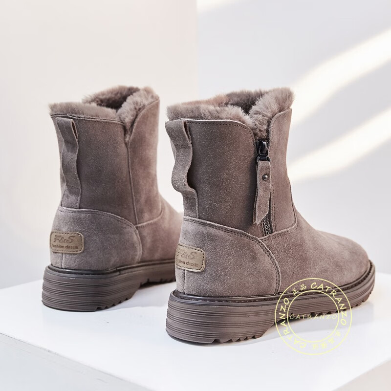 catranzo品牌雪地靴女2021新款百搭时尚皮毛一体冬季加绒加厚保暖鞋中