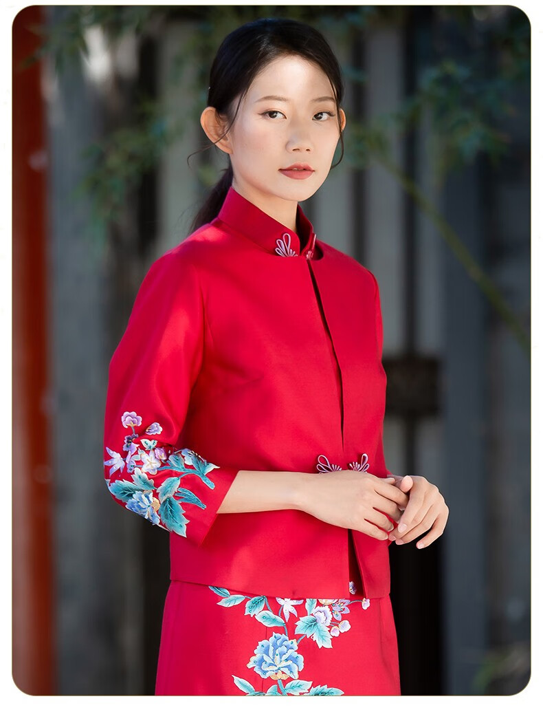 瑞蚨祥外套真丝中式机绣花卉外套手工盘扣桑蚕丝大气中国风宴会礼服女